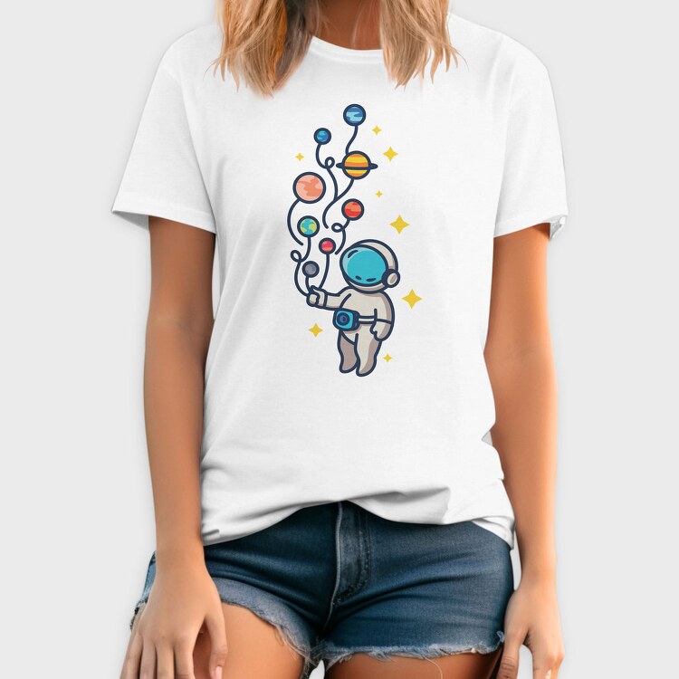 Astronaut And Balloon Planets, Tricou Barbati (Unisex)