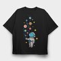 Astronaut And Balloon Planets, Tricou Oversize Barbati (Unisex)