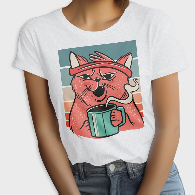 Cat Drinking Coffee (2), Tricou Femei