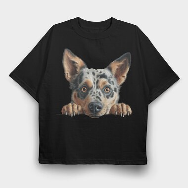 Australian Cattle Dog Peeking, Tricou Oversize Barbati (Unisex)