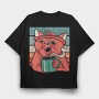 Cat Drinking Coffee (2), Tricou Oversize Barbati (Unisex)