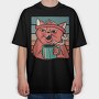 Cat Drinking Coffee (2), Tricou Oversize Barbati (Unisex)