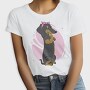 Dachshund Dog Pink Bow Dachsund Riveter Girl, Tricou Femei