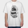 Cartoon Wizard Wolf Fantasy Grumpy Club, Tricou Oversize Barbati (Unisex)