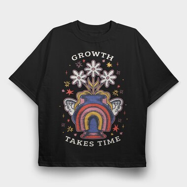 Growth Takes Time Floral Vase 02, Tricou Oversize Barbati (Unisex)