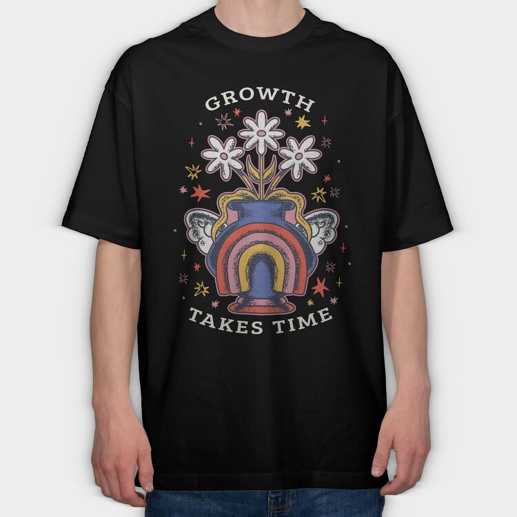 Growth Takes Time Floral Vase 02, Tricou Oversize Barbati (Unisex)