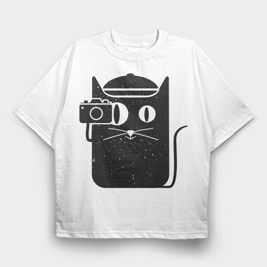 Cat And Camera, Tricou Oversize Barbati (Unisex)