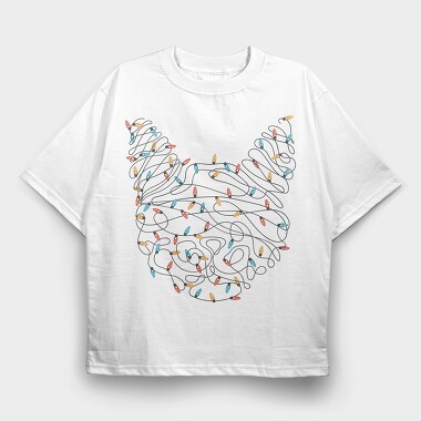 Cat Christmas Lights Silhouette With, Tricou Oversize Barbati (Unisex)