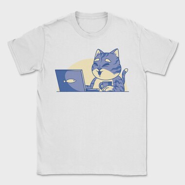 Cat In Front Of Computer, Tricou Barbati (Unisex)