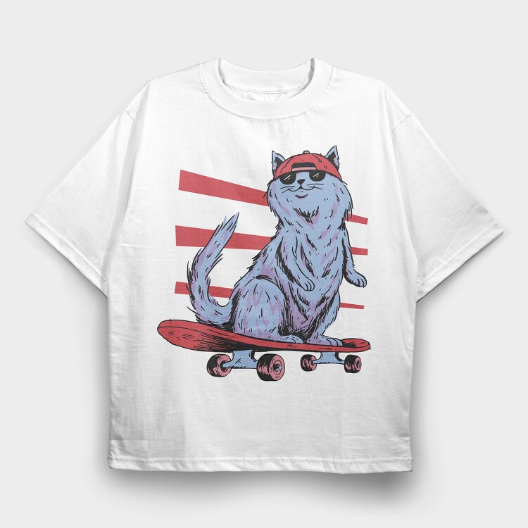 Cat In Skateboard Skate, Tricou Oversize Barbati (Unisex)