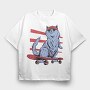 Cat In Skateboard Skate, Tricou Oversize Barbati (Unisex)