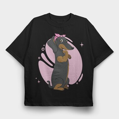 Dachshund Dog Pink Bow Dachsund Riveter Girl, Tricou Oversize Barbati (Unisex)