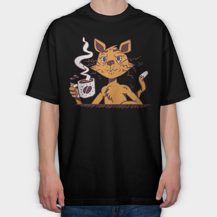 Cat Drinking Coffee, Tricou Oversize Barbati (Unisex)