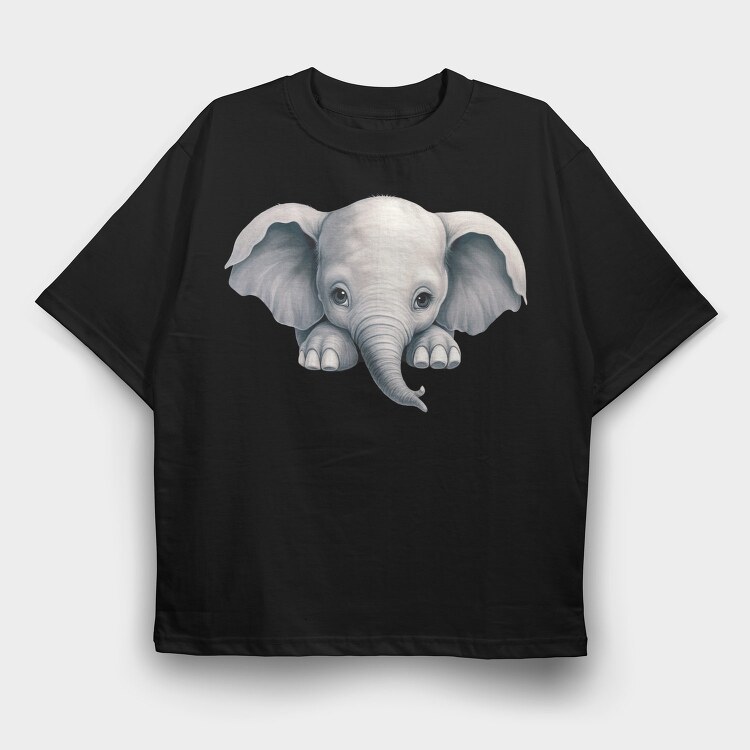 Baby Elephant Peeking, Tricou Oversize Barbati (Unisex)
