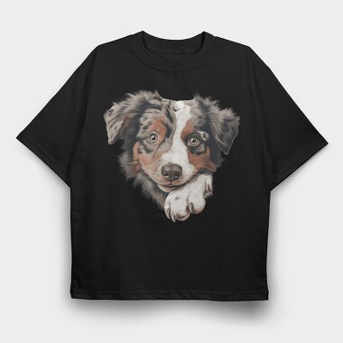 Australian Shepherd Peeking, Tricou Oversize Barbati (Unisex)