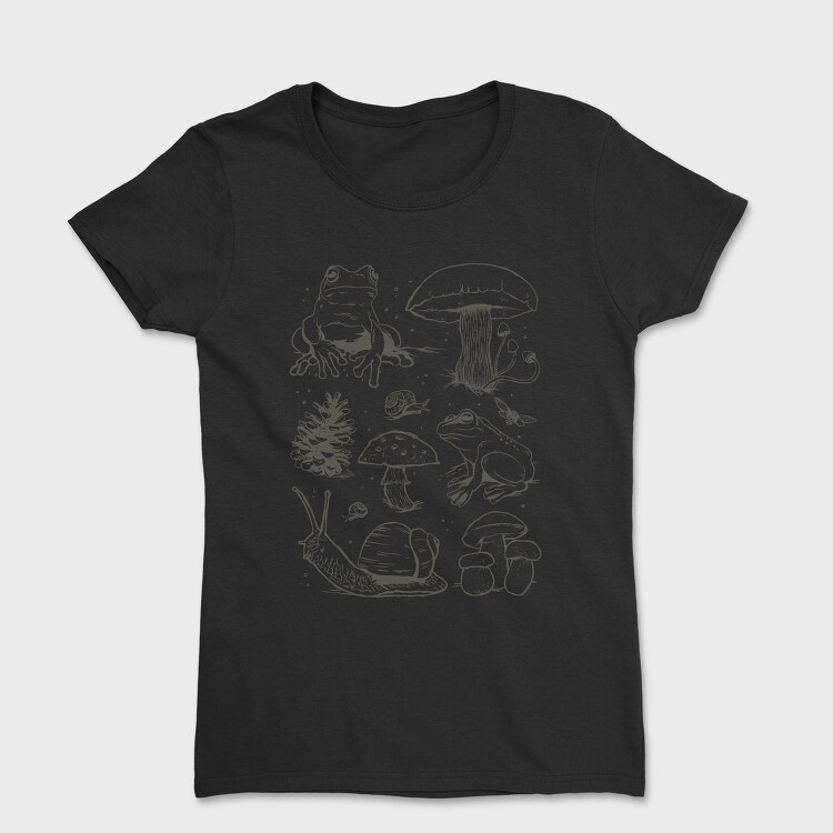 Handrawn Frogs Mushrooms, Tricou Femei