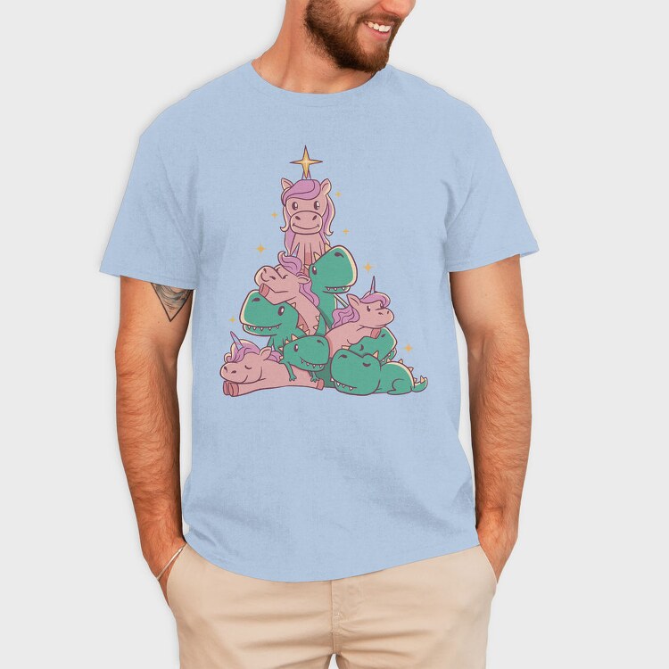 Unicorns And T Rex Christmas Tree, Tricou Barbati (Unisex)