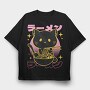 Cat Eating Ramen Food Retro, Tricou Oversize Barbati (Unisex)