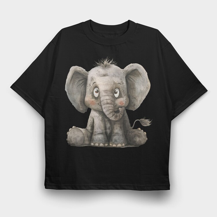 Baby Elephant Sitting, Tricou Oversize Barbati (Unisex)