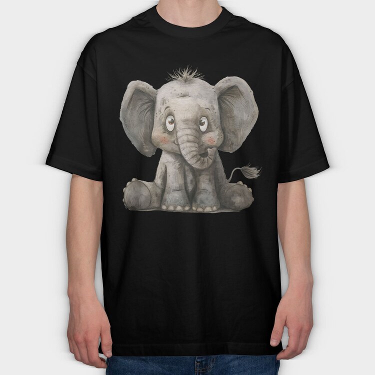 Baby Elephant Sitting, Tricou Oversize Barbati (Unisex)