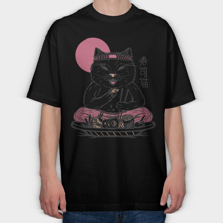 Cat Eating Sushi Sushi, Tricou Oversize Barbati (Unisex)