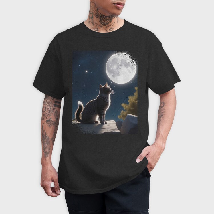Cat Gazing At The Moon, Tricou Barbati (Unisex)