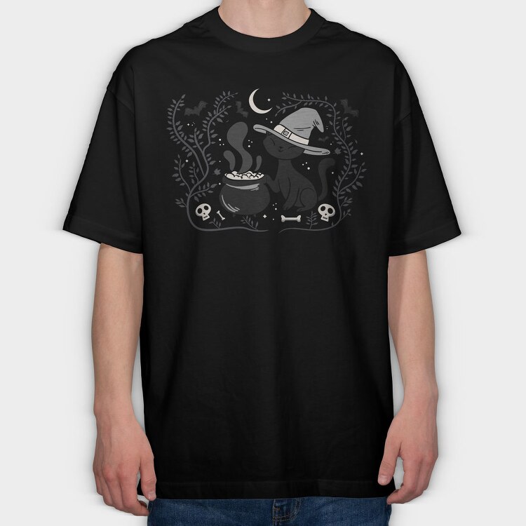 Witch Cat Halloween Illustration 3, Tricou Oversize Barbati (Unisex)