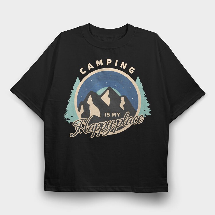 Happy Place Camping, Tricou Oversize Barbati (Unisex)