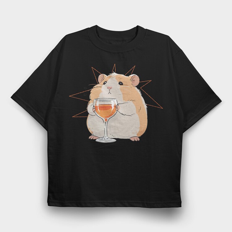 Sad Hamster With Drink, Tricou Oversize Barbati (Unisex)