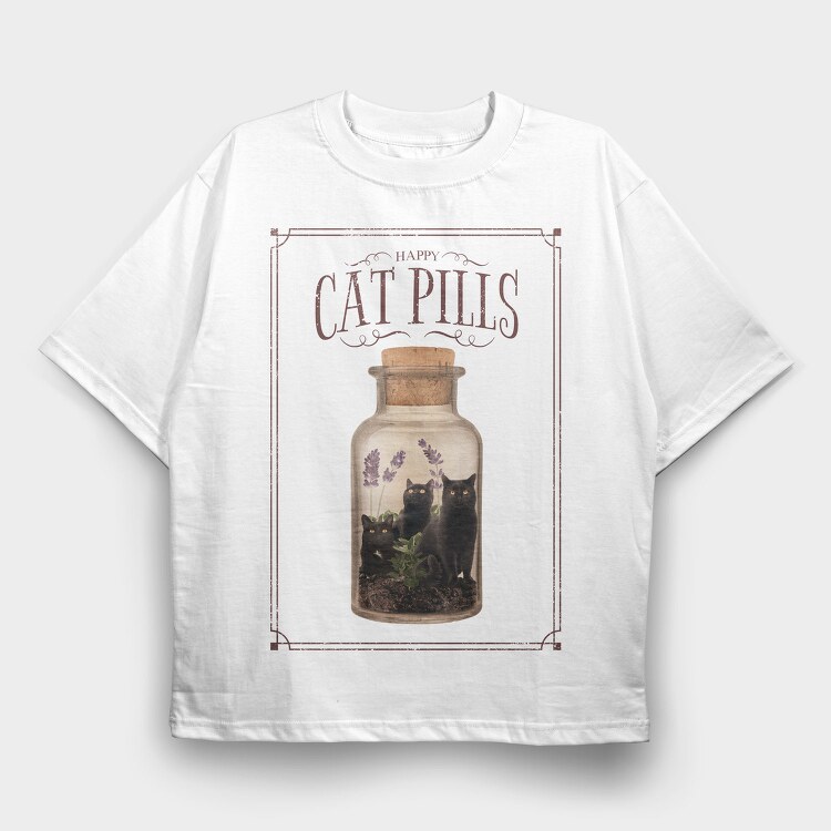 Happy Cat Pills, Tricou Oversize Barbati (Unisex)