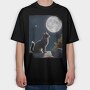 Cat Gazing At The Moon, Tricou Oversize Barbati (Unisex)