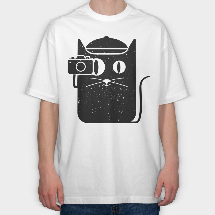 Cat And Camera, Tricou Oversize Barbati (Unisex)