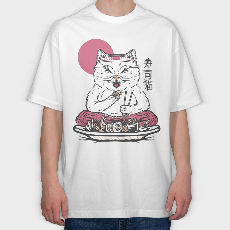 Cat Eating Sushi Sushi, Tricou Oversize Barbati (Unisex)