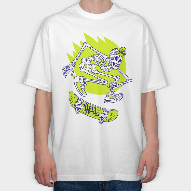 Halloween Skate Skeleton, Tricou Oversize Barbati (Unisex)