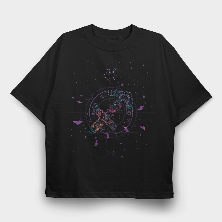 Sagittarius Floral Zodiac Sign, Tricou Oversize Barbati (Unisex)