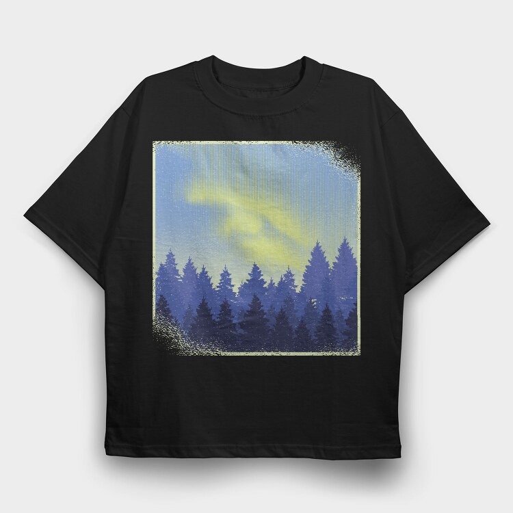 Aurora Borealis Landscape Winter Forests, Tricou Oversize Barbati (Unisex)