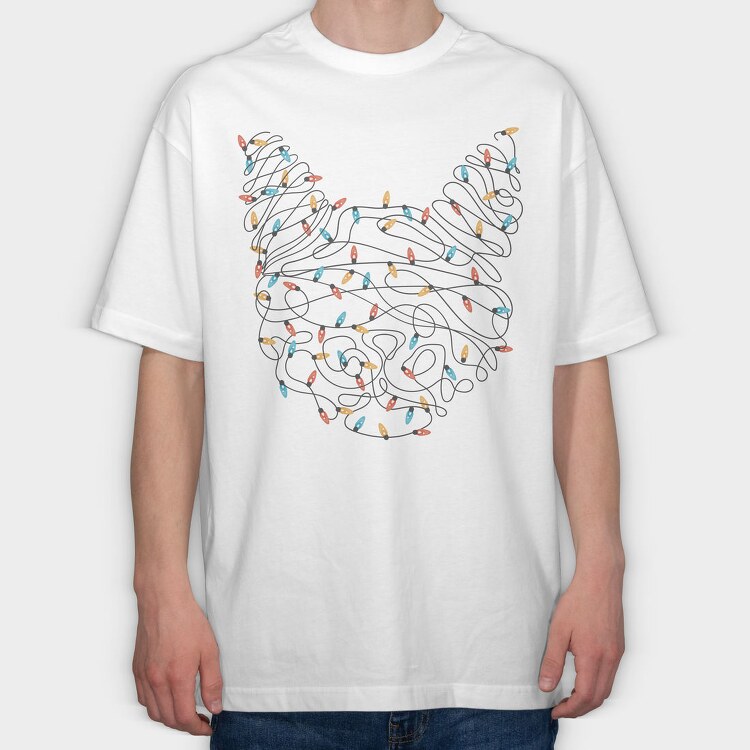 Cat Christmas Lights Silhouette With, Tricou Oversize Barbati (Unisex)