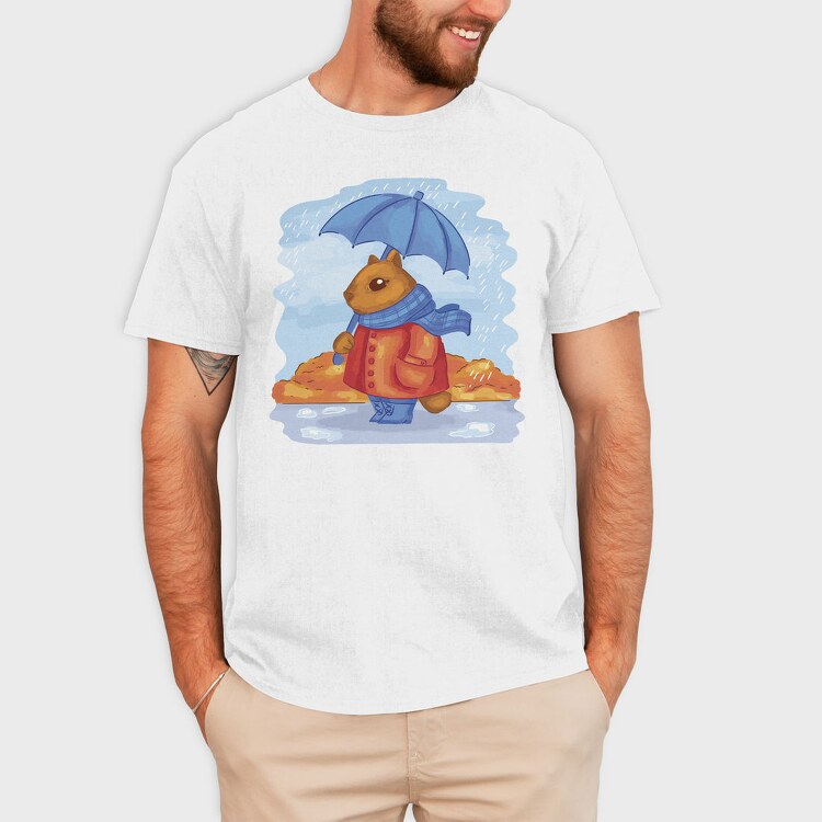 Autumn Squirrel Rainy Watercolor, Tricou Barbati (Unisex)