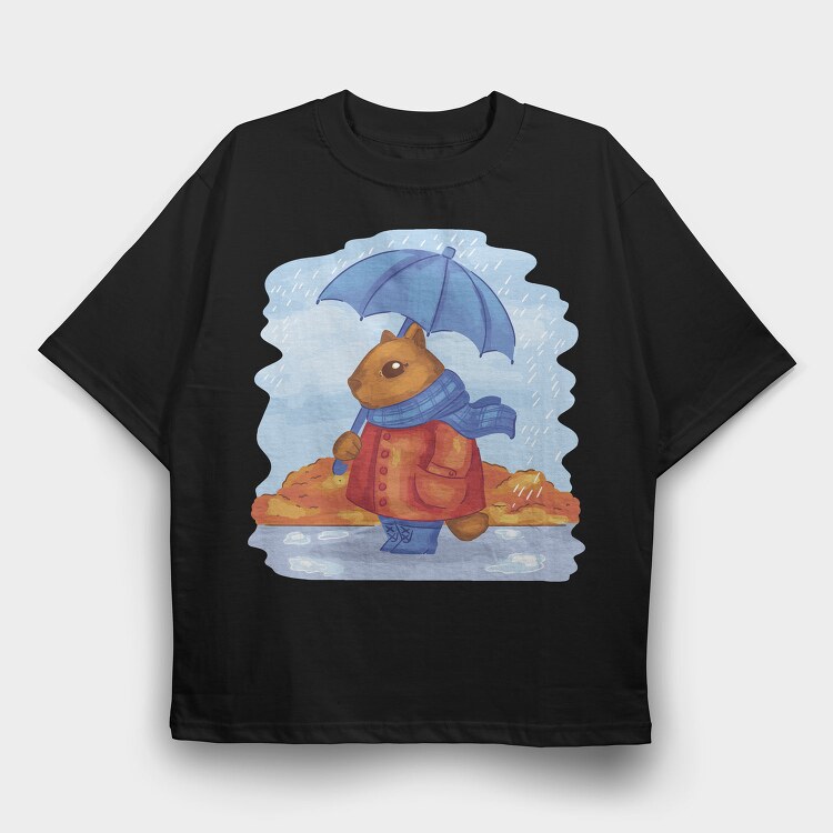 Autumn Squirrel Rainy Watercolor, Tricou Oversize Barbati (Unisex)