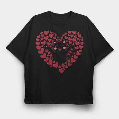 Cute Kitty Heart, Tricou Oversize Barbati (Unisex)