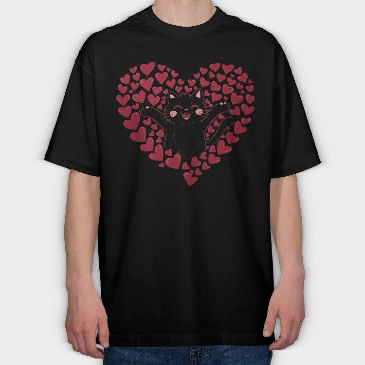Cute Kitty Heart, Tricou Oversize Barbati (Unisex)