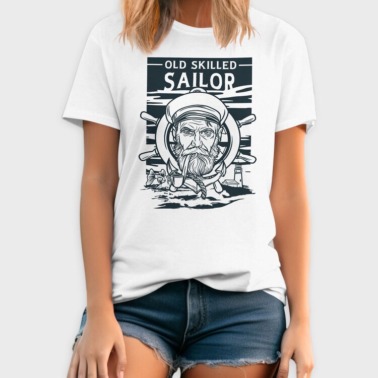 Sailor Serious Face Old Skilled Line Art, Tricou Barbati (Unisex)