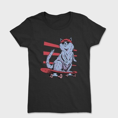 Cat In Skateboard Skate, Tricou Femei