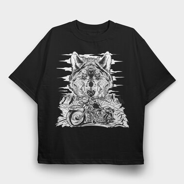 Wolf And Bike, Tricou Oversize Barbati (Unisex)