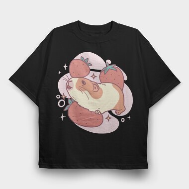 Guinea Pig And Strawberries Kawaii With, Tricou Oversize Barbati (Unisex)