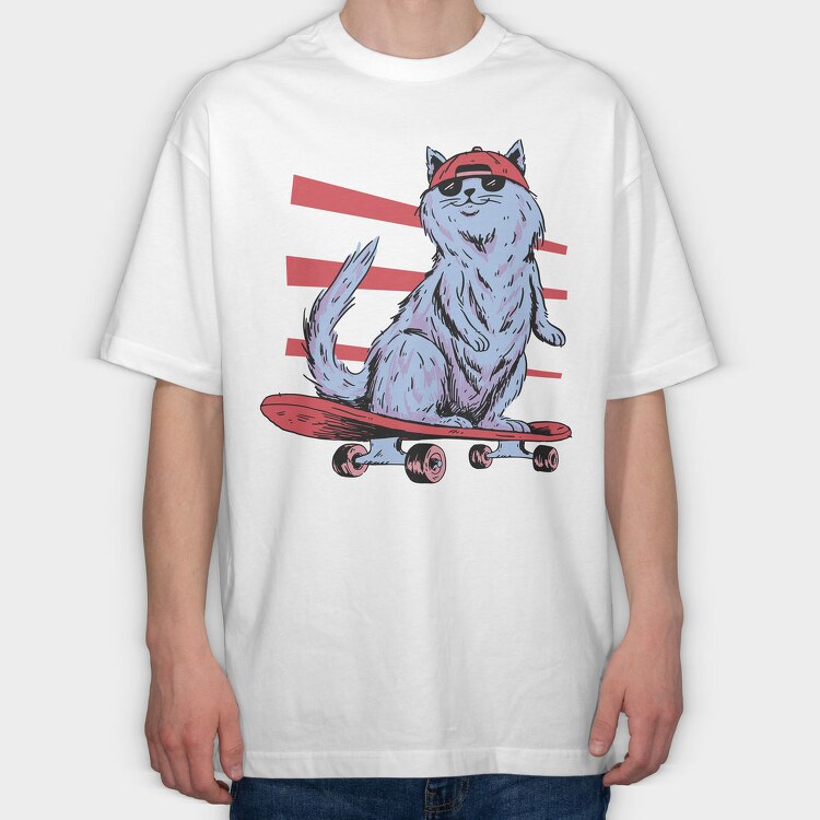 Cat In Skateboard Skate, Tricou Oversize Barbati (Unisex)