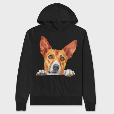Basenji Peeking Face, Hanorac Oversize Barbati (Unisex)