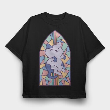 Cat In Church Window Style Py, Tricou Oversize Barbati (Unisex)