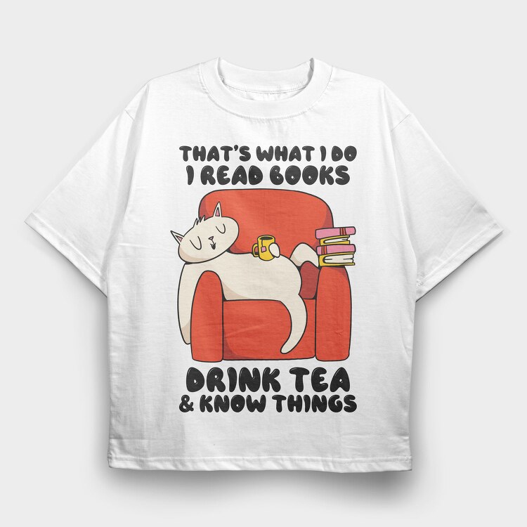 Cat Reading Books (2), Tricou Oversize Barbati (Unisex)