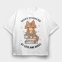 Cat Reading Books, Tricou Oversize Barbati (Unisex)